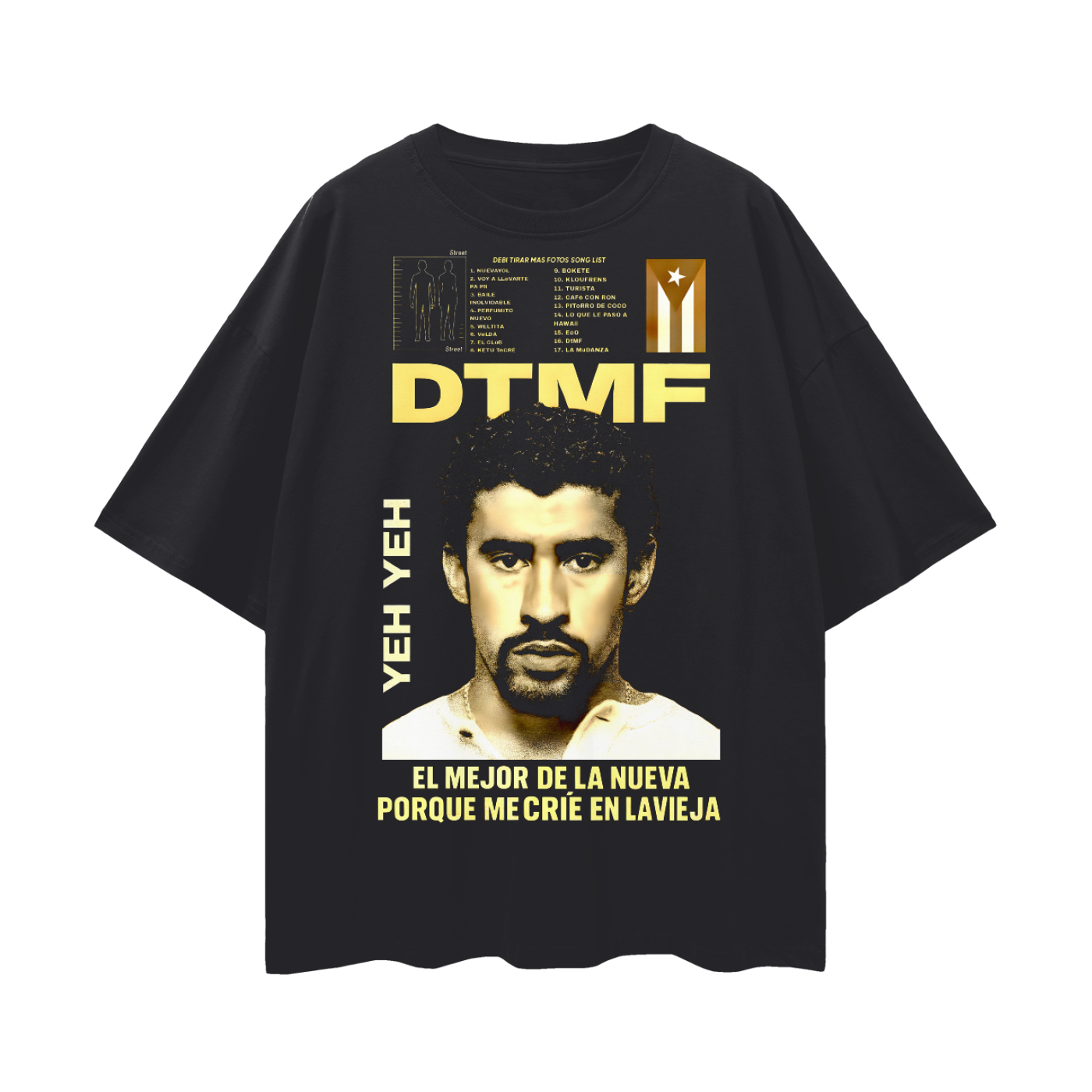 Oversize Deep Drop Shoulder Tee - DTMF - Bad Bunny Tour 2025 - 190 GSM