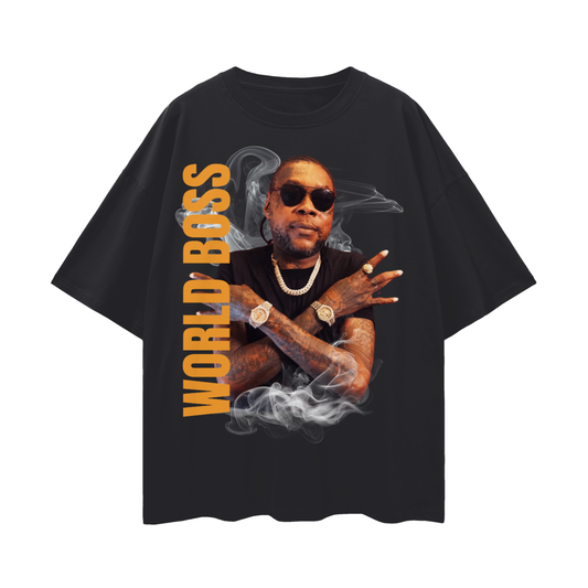 Oversize Deep Drop Shoulder Tee - Vybz Kartel World Tour - WORLD BOSS - 190 GSM