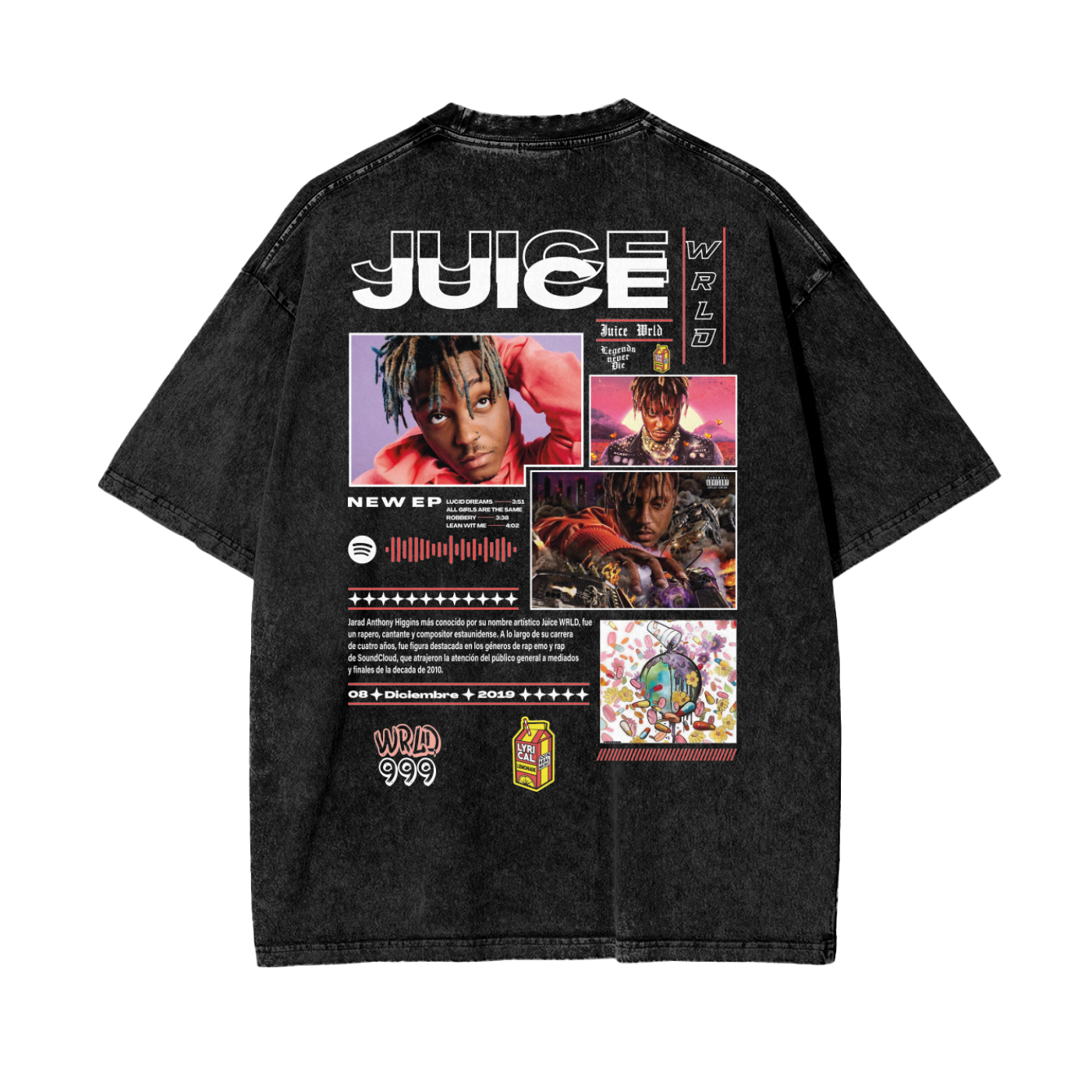 Oversize Snow Washed T-Shirt - JUICE WRLD - Spanish Version - 250g