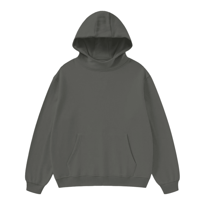 High Neck - Solid Color Fleece Hoodie - 385 GSM