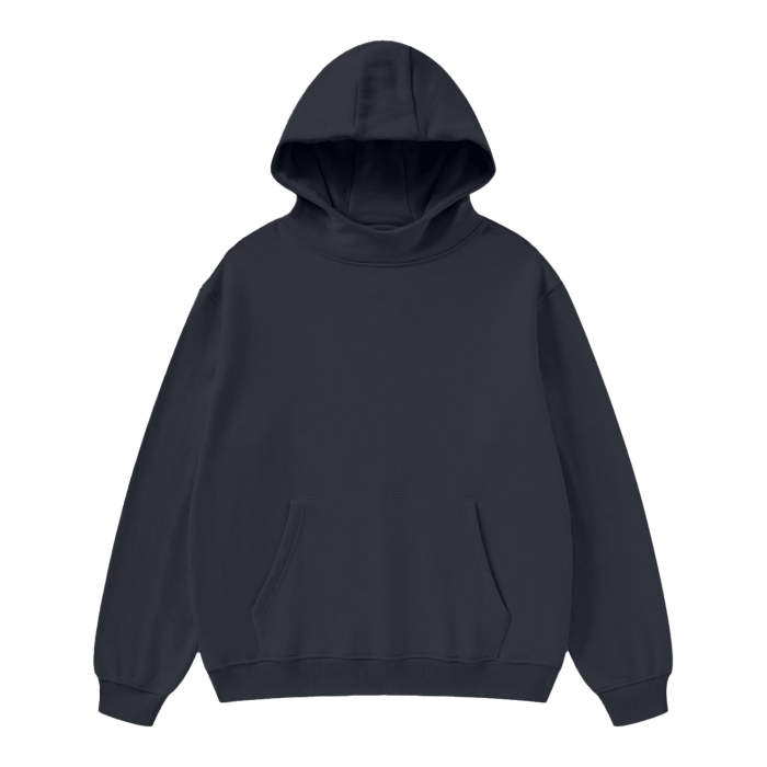 High Neck - Solid Color Fleece Hoodie - 385 GSM