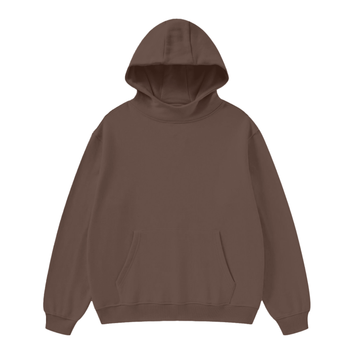 High Neck - Solid Color Fleece Hoodie - 385 GSM